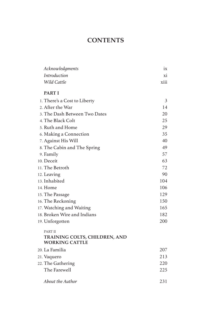 The printed contents page, listing the chapters with their page numbers.